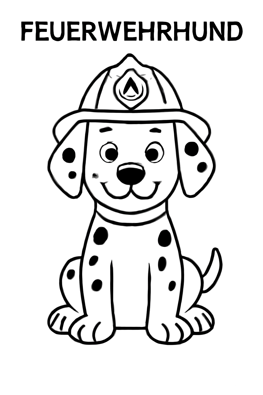 Ausmalbild eines Feuerwehrhunds mit Helm