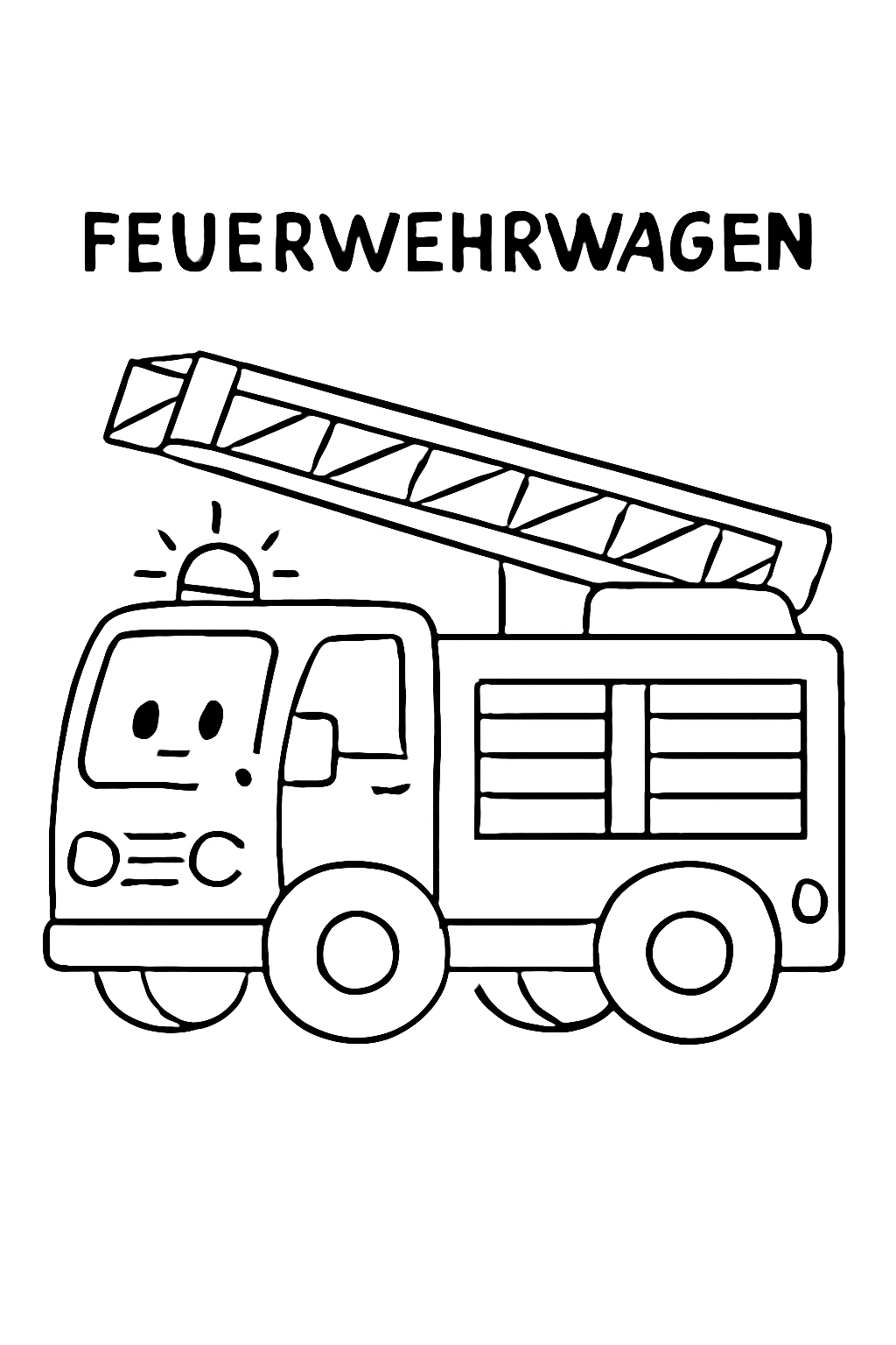 Ausmalbild eines Feuerwehrwagens mit Leiter