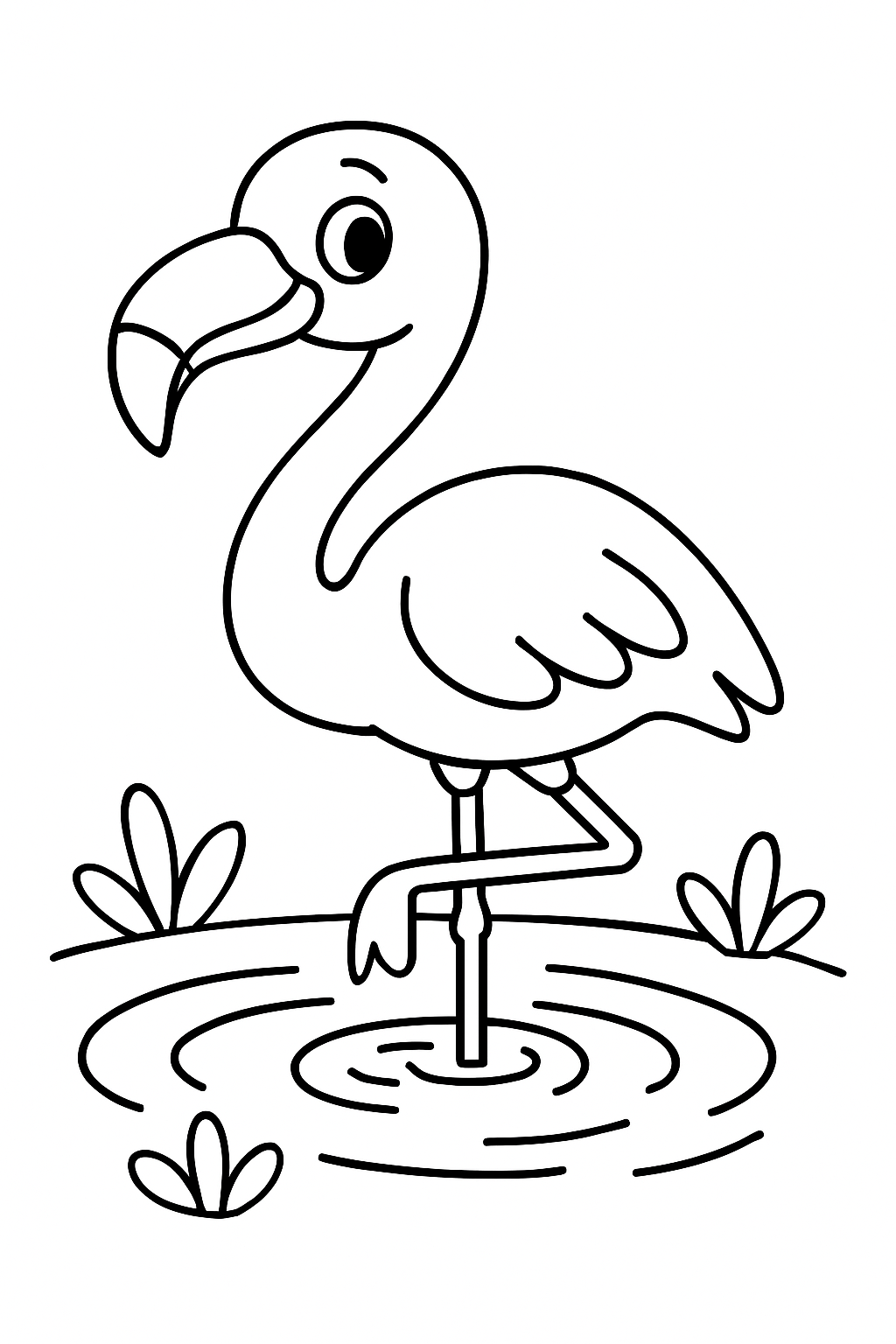 Ein Flamingo auf einem Bein im Wasser.