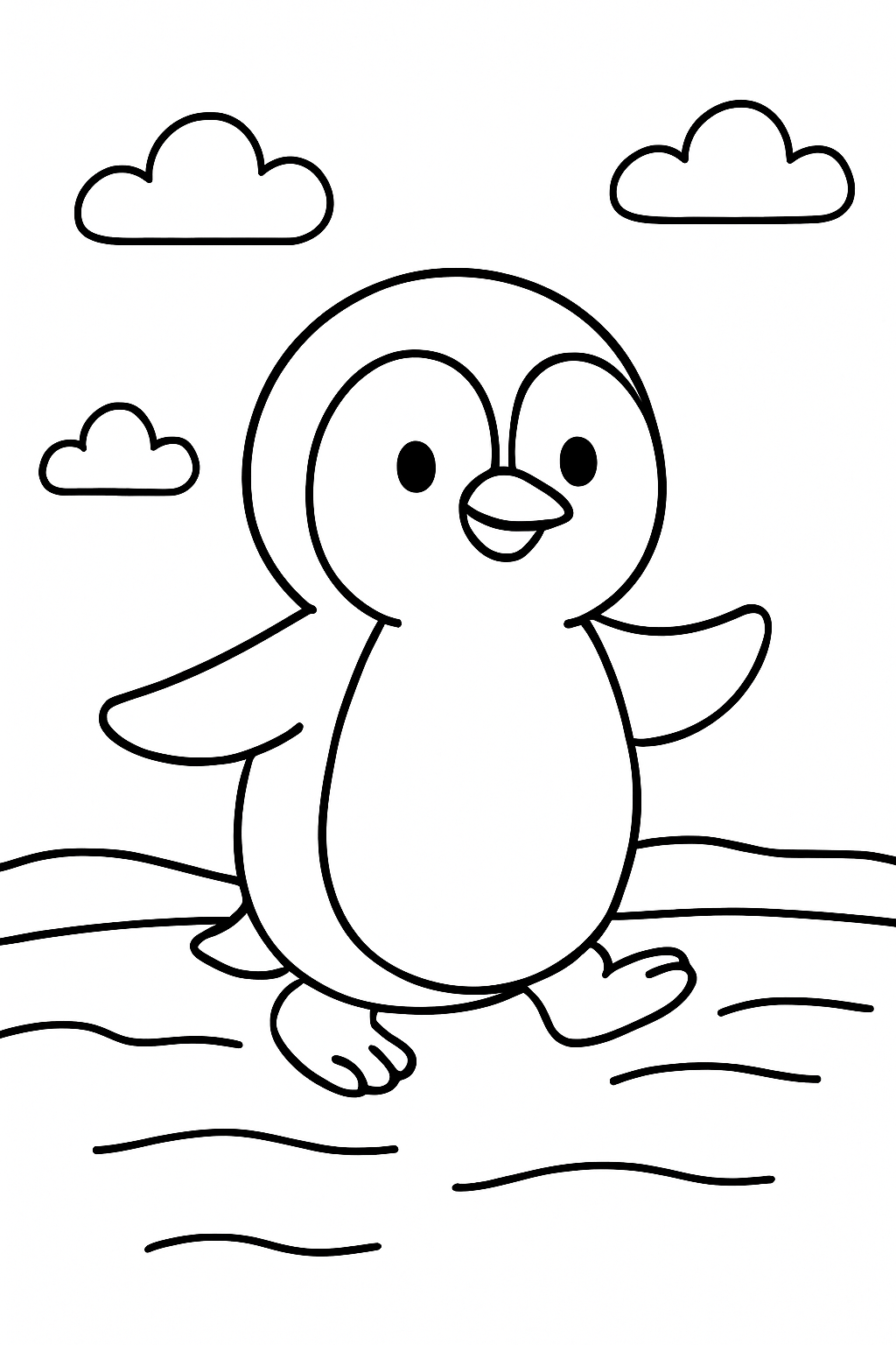 Ein fröhlicher Pinguin auf dem Eis.