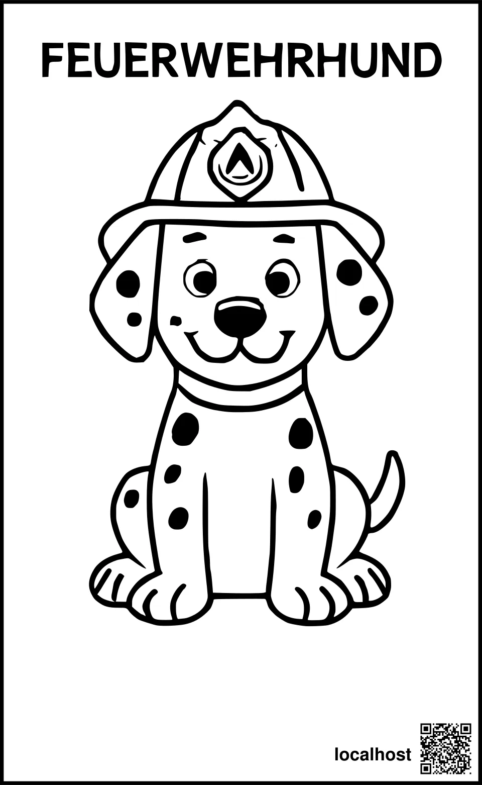Ausmalbild eines Feuerwehrhunds mit Helm