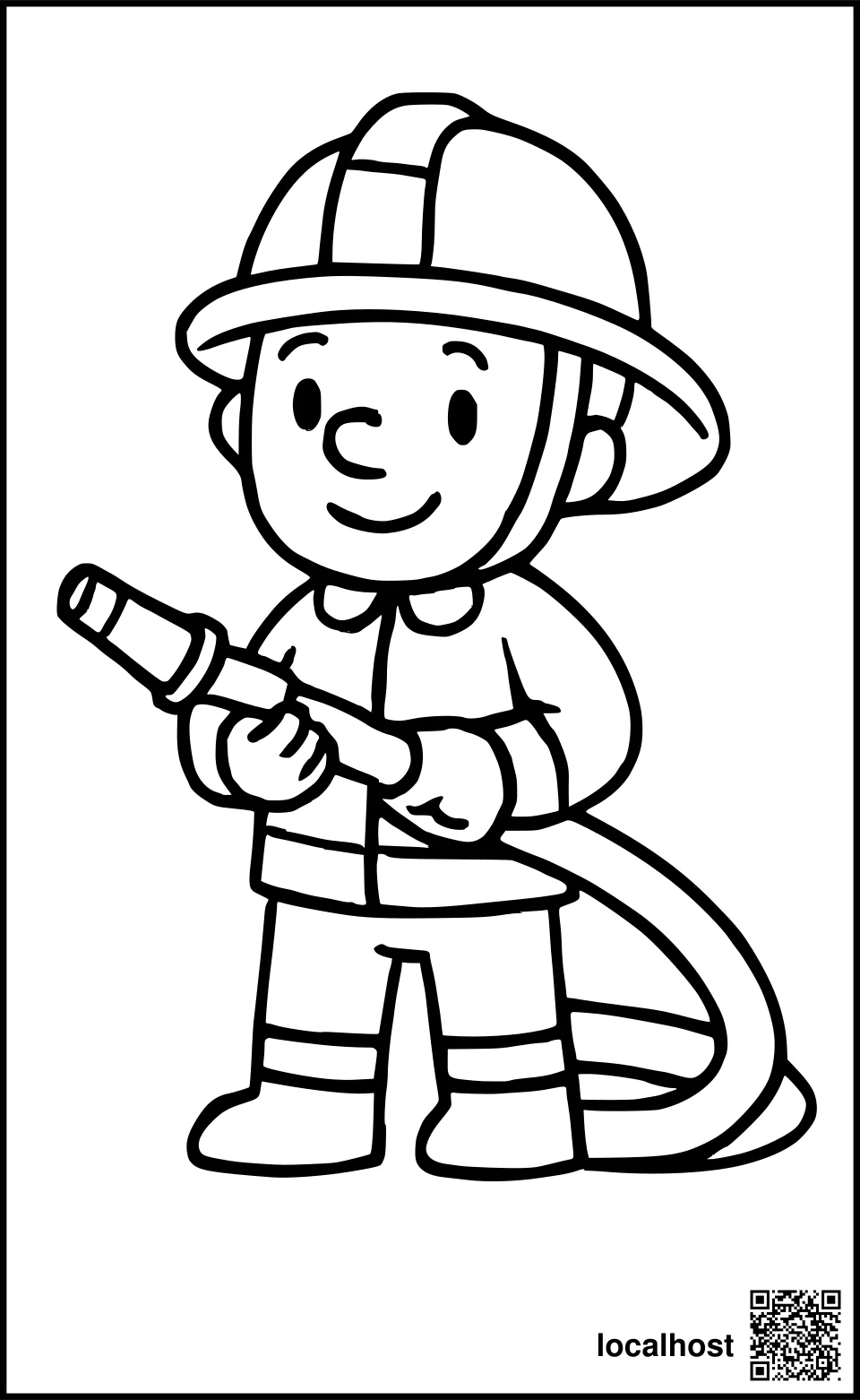 Ausmalbild eines Feuerwehrmanns mit Schlauch