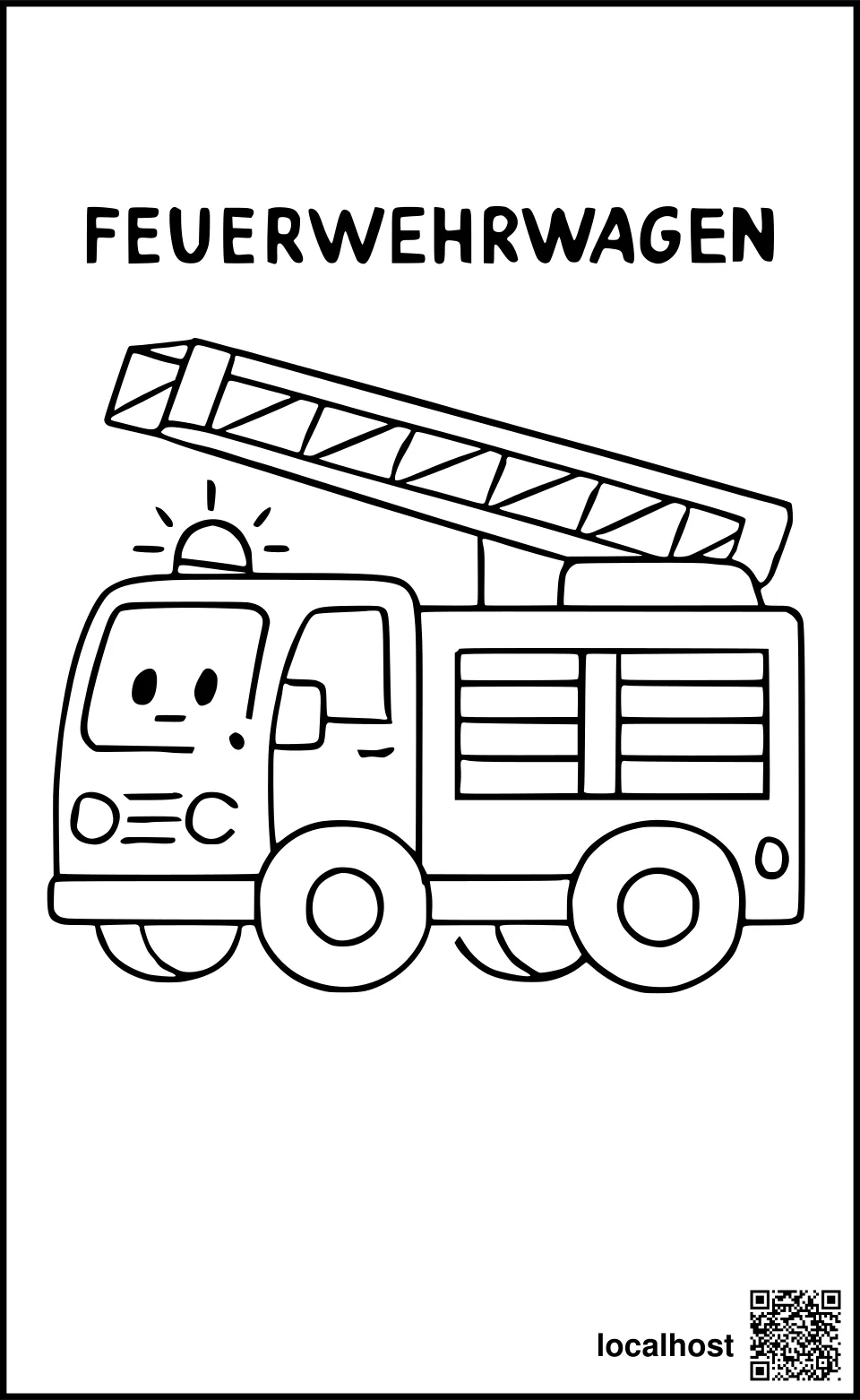 Ausmalbild eines Feuerwehrwagens mit Leiter