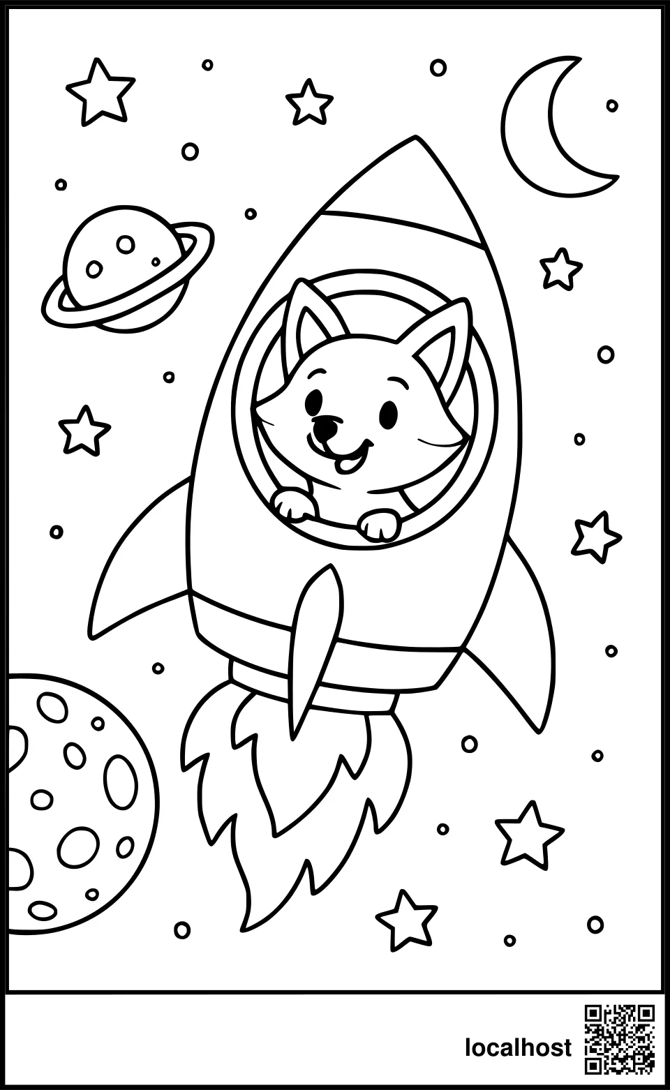 Ausmalbild eines Weltraumfuchses in Rakete