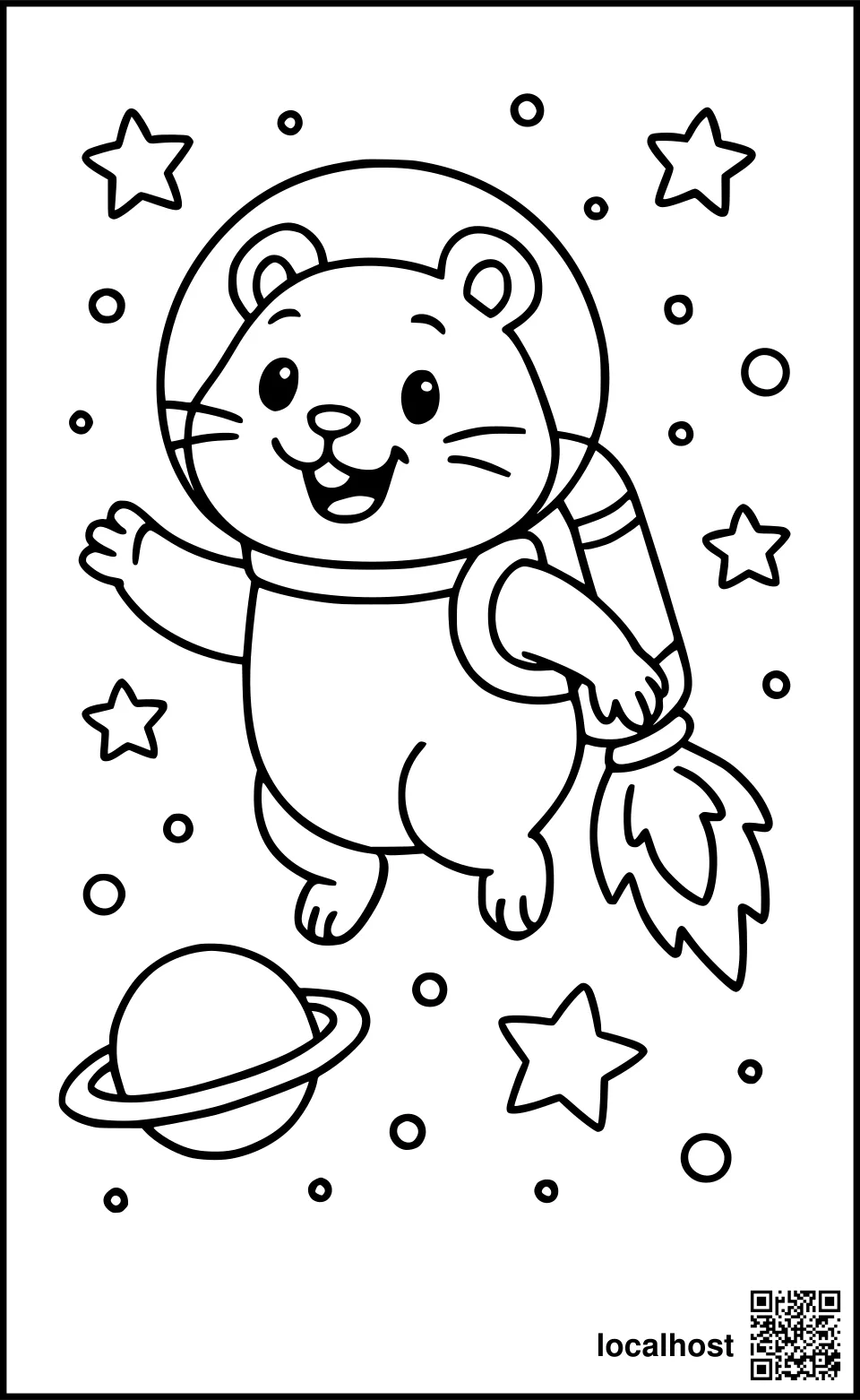 Ausmalbild eines Weltraumhamsters mit Jetpack