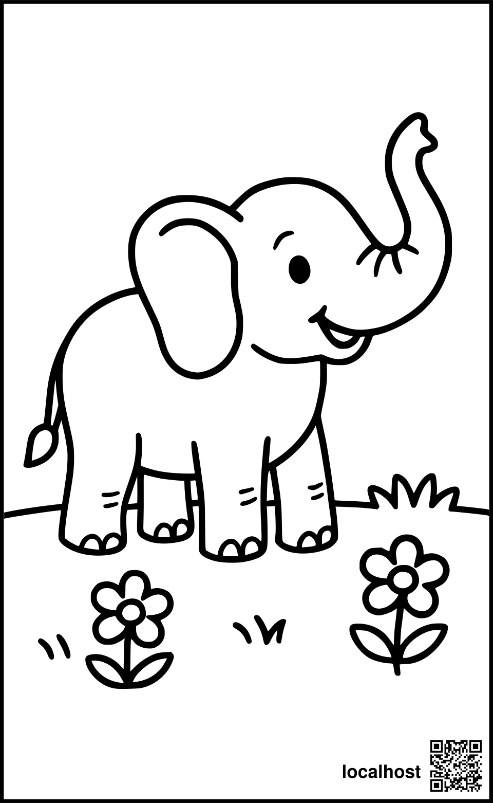 Ein fröhlicher Elefant auf einer Wiese.