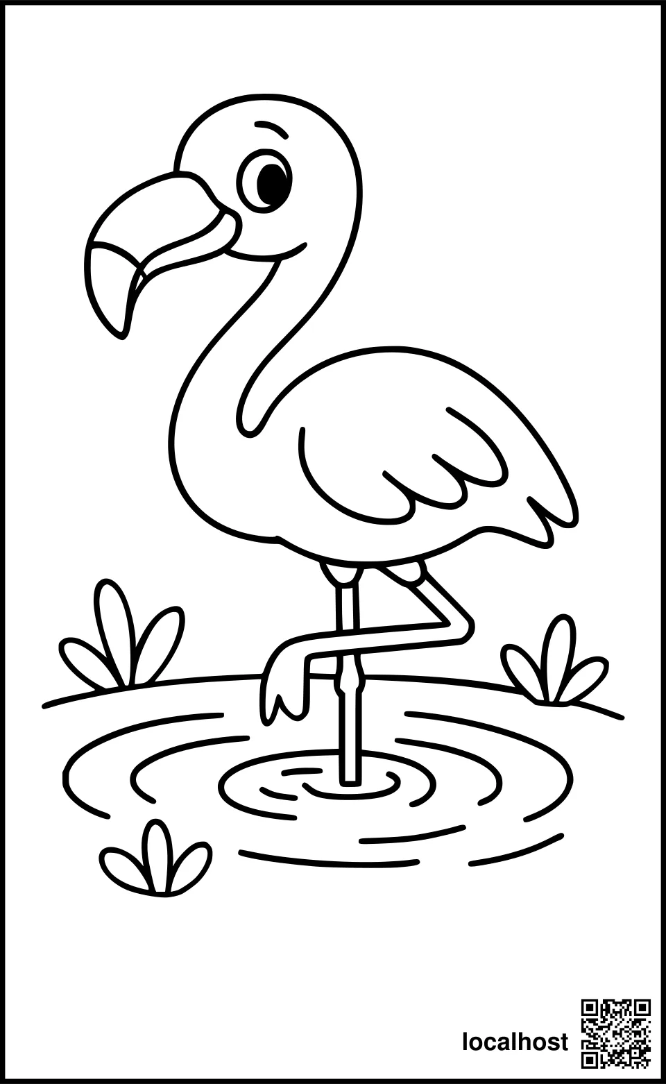 Ein Flamingo auf einem Bein im Wasser.