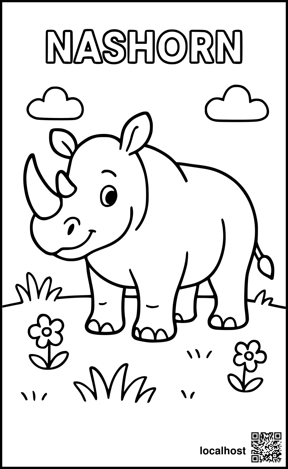 Ein neugieriges Nashorn auf der Wiese.